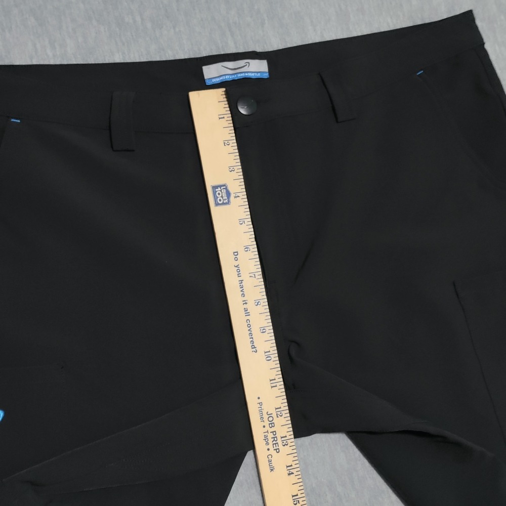 Amazon Luly Yang Delivery Cargo Shorts Mens XL (40) Stretch Black Blue Logo NWOT - Picture 12 of 15
